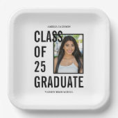 Klasse van 25 zwart-wit foto afstudeerfeest papieren bordje (Voorkant)