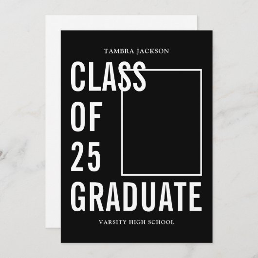 Klasse van 25 zwart-wit foto- en bio-Afstuderen Aankondiging (Voorkant / Achterkant)