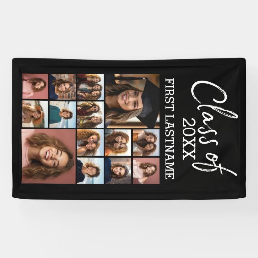 Klasse van ADD YEAR — Afstuderen Zwart - 14 Foto Spandoek (Horizontaal)