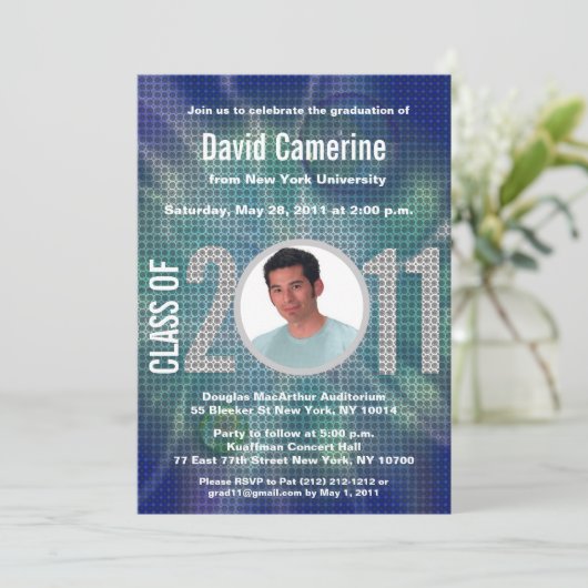 Klasse van Afstuderen 2011 Uitnodiging blauw Disco (Staand voorkant)