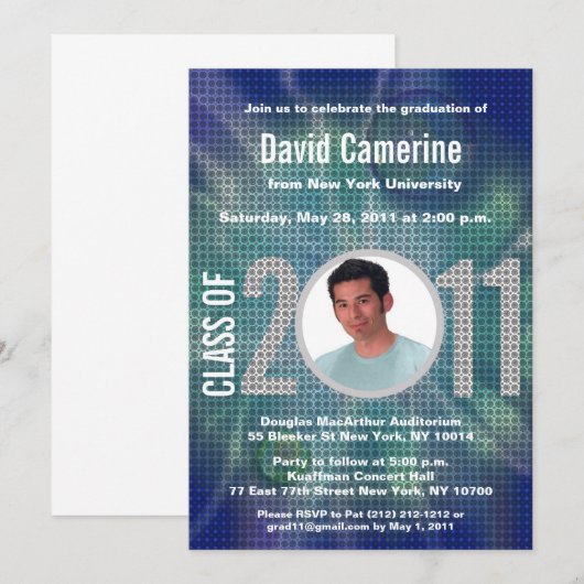 Klasse van Afstuderen 2011 Uitnodiging blauw Disco (Voorkant / Achterkant)