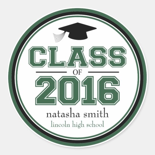 Klasse van Afstuderen 2016 (Emerald / Black) Ronde Sticker (Voorkant)