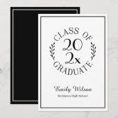 Klasse van Afstuderen naam Chic Black White Typogr Aankondiging (Voorkant / Achterkant)