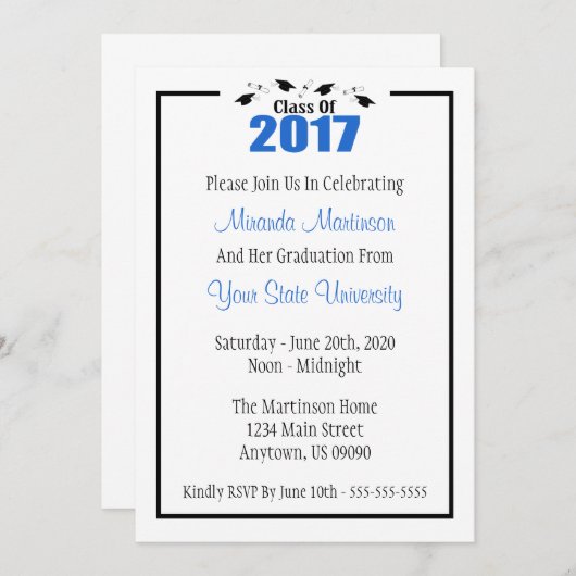 Klasse van de 2017 Afstuderen Invitation (Blue Pet Kaart (Voorkant / Achterkant)