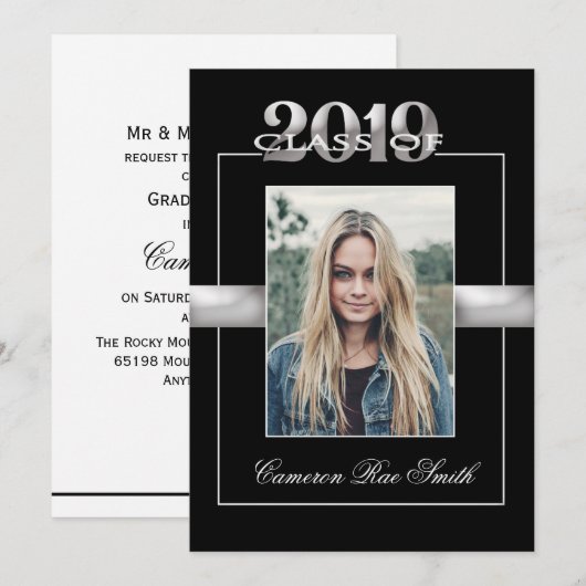 Klasse van de 2019 Black & Silver Graduation Party Kaart (Voorkant / Achterkant)