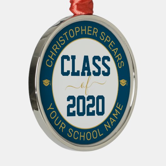 Klasse van de 2020 Elegant Modern Navy Afstuderen Metalen Ornament (Rechts)