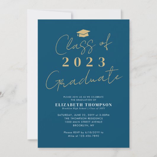 Klasse van de 2023 Blue Gold Afstuderen Graduation Kaart (Voorkant)