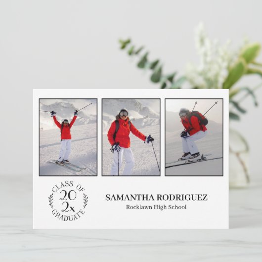 Klasse van de Afstuderen 3 Foto White Graduation P Kaart (Staand voorkant)