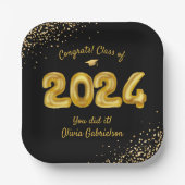 Klasse van de ballon van 2023, Black Gold Graduati Papieren Bordje (Voorkant)
