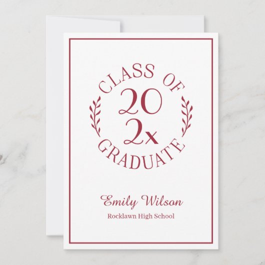 Klasse van de Burgundy White Emblem Graduation Par Kaart (Voorkant)