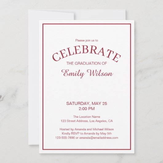 Klasse van de Burgundy White Emblem Graduation Par Kaart (Achterkant)