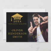 Klasse van de foto Black Gold Graduation Party Kaart (Voorkant)