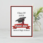 Klasse van de Rode en Zwarte Graduation Party 2023 Kaart (Staand voorkant)