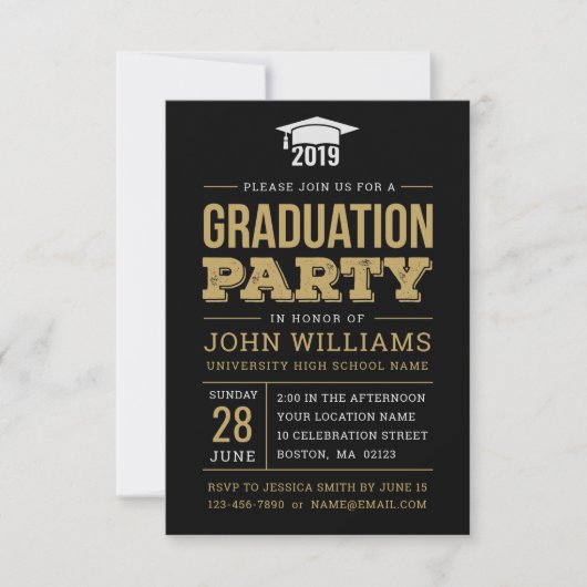 Klasse van de Rustic Black Gold Graduation Party u Kaart (Voorkant)