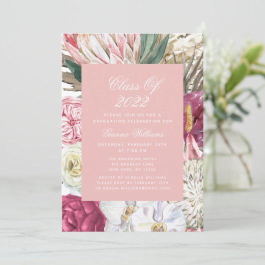 Klasse van de Waterverf Afstuderen Floral 2022 Kaart (Staand voorkant)