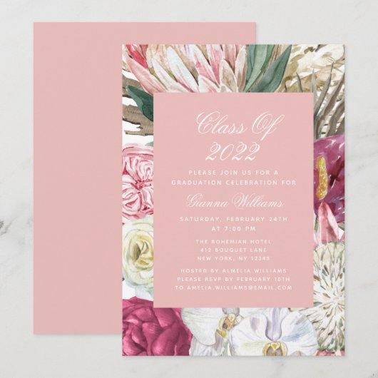 Klasse van de Waterverf Afstuderen Floral 2022 Kaart (Voorkant / Achterkant)