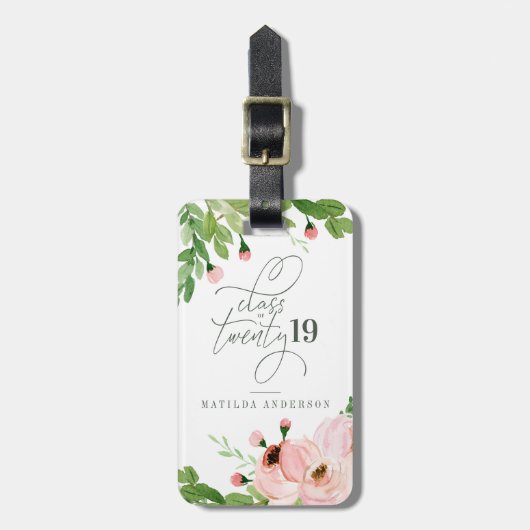 Klasse van de waterverf van 2019 florale afstudere bagagelabel (Voorkant verticaal)