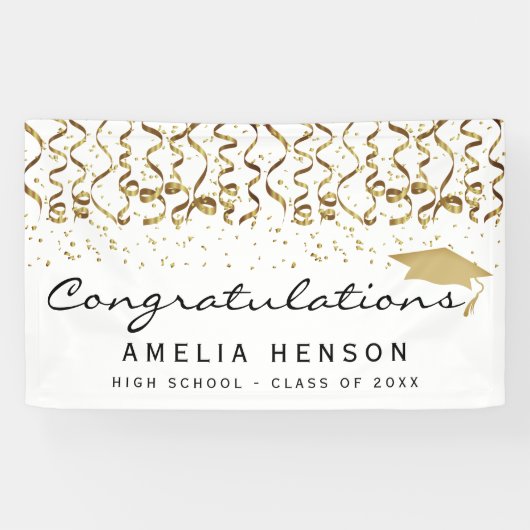 Klasse van Elegante Gouden Confetti Afstuderen Spandoek (Horizontaal)