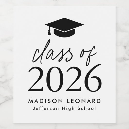 Klasse van het 2025 Black Script Afstuderen Wijn Etiket (Enkel label)