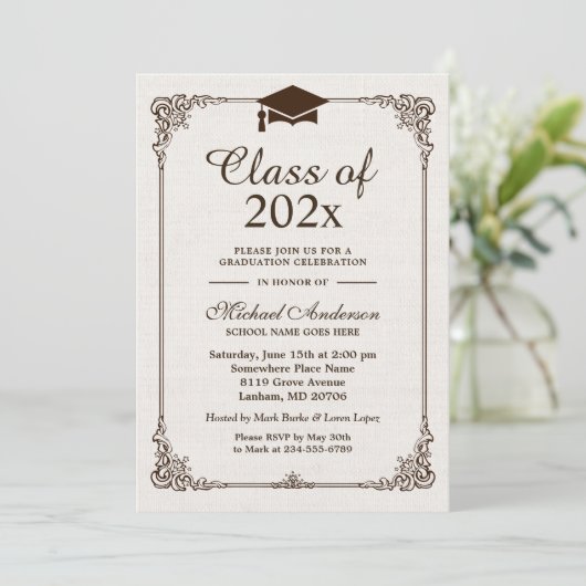 Klasse van het Afstuderen Ivory Linen  Lijst van 2 Kaart (Staand voorkant)