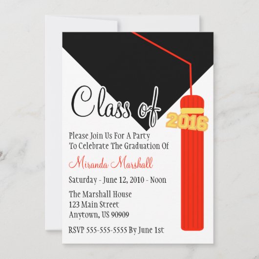 Klasse van het Afstuderen Tassel 2016 invite (rood Kaart (Voorkant)