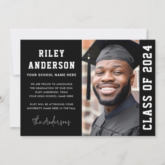 Klasse van het jaar 2024 modern zwart afstuderen f aankondiging (Voorkant)