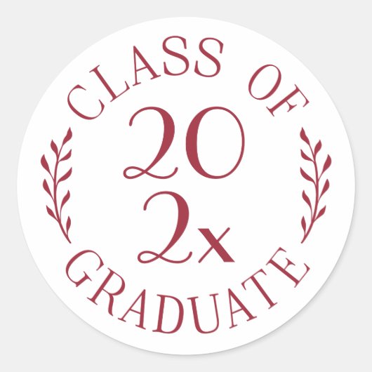 Klasse van het jaar Afstuderen Bourgondische witte Ronde Sticker (Voorkant)