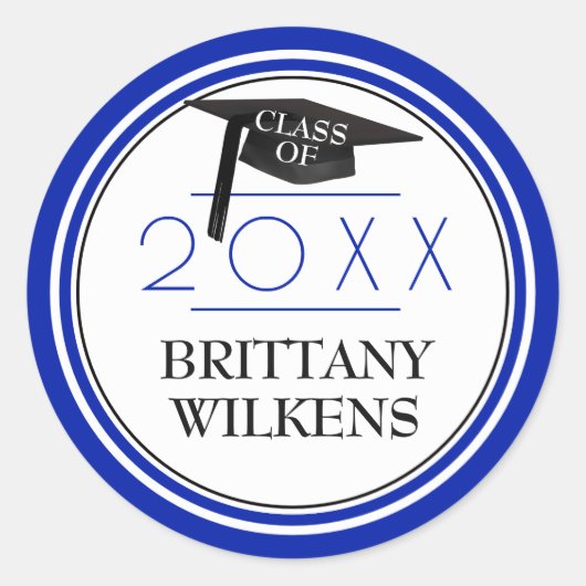 Klasse van | Pet Afstudeerder en Jaar | Royal Blue Ronde Sticker (Voorkant)