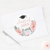 Klasse van Roze Bloemen Waterverf Ronde Sticker (Envelop)