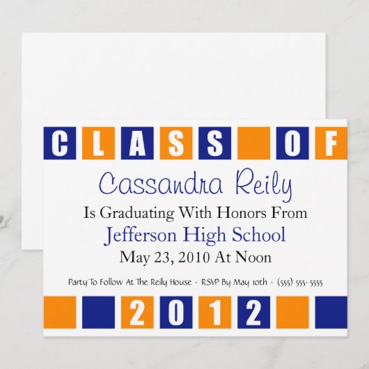 Klasse van uitnodiging 2012 (blauwe/Oranje vakken) (Voorkant / Achterkant)