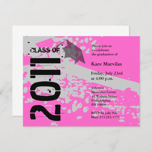 Klasse van uitnodiging ABP231 Roze Abstract 2011 (Voorkant / Achterkant)