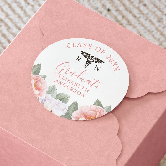 Klasse van Verpleegkunde Afstuderen Roze Bloemen W Ronde Sticker