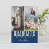 Klasse van vier foto's blauw Afstuderen toevoegen Aankondiging (Staand voorkant)