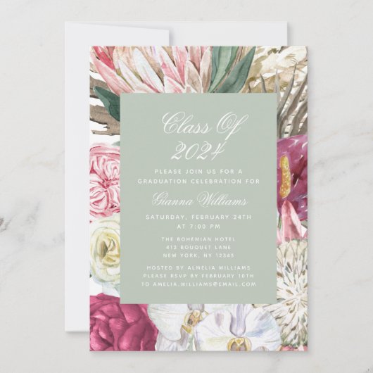 Klasse van Waterverf 2022 Floral Foto Afstuderen Kaart (Voorkant)