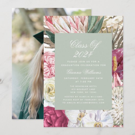 Klasse van Waterverf 2022 Floral Foto Afstuderen Kaart (Voorkant / Achterkant)