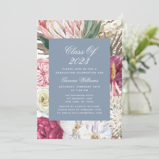 Klasse van Waterverf 2022 Floral Foto Afstuderen Kaart (Staand voorkant)