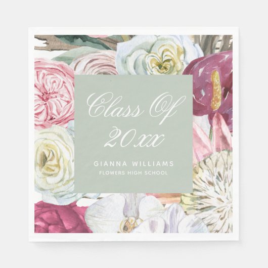 Klasse van Waterverf Floral Afstuderen 2022 Servet (Voorkant)