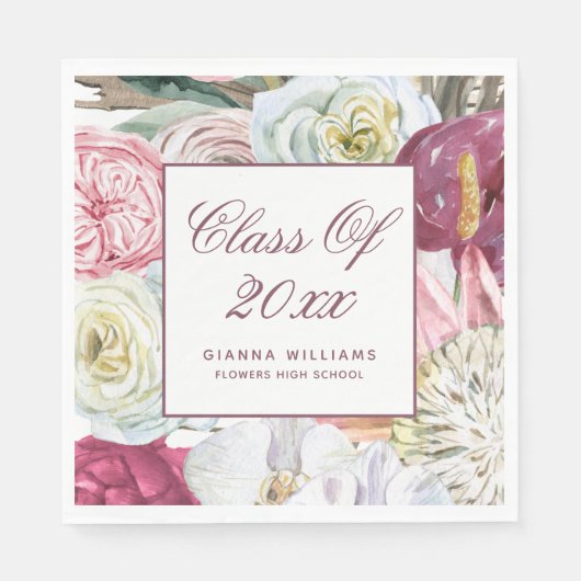 Klasse van Waterverf Floral Afstuderen 2022 Servet (Voorkant)