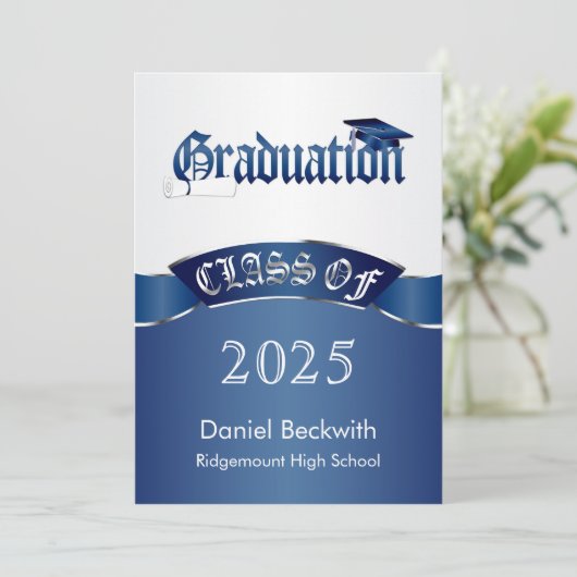 Klasse van, zilverblauw Mortier & diploma Afstuder Kaart (Staand voorkant)