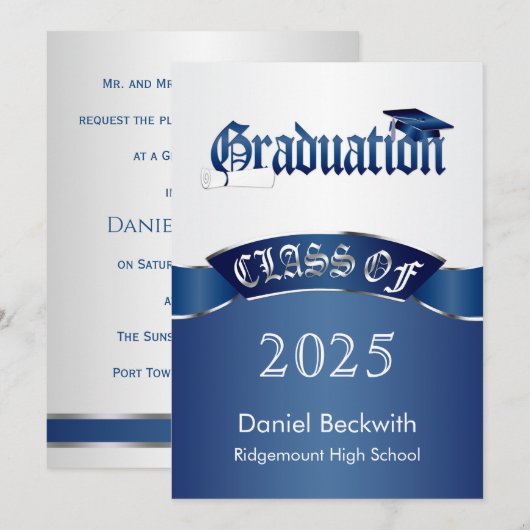 Klasse van, zilverblauw Mortier & diploma Afstuder Kaart (Voorkant / Achterkant)