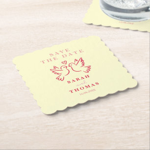 klasse vintage roze gele vogels save the date  kartonnen onderzetters