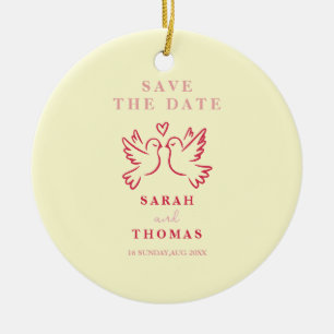klasse vintage roze gele vogels save the date keramisch ornament