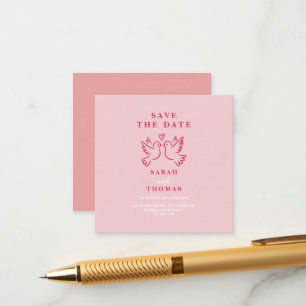 klasse vintage roze vogels save the date  informatiekaartje