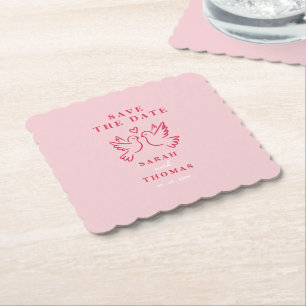 klasse vintage roze vogels save the date kartonnen onderzetters