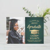 Klassejaar Groen en Goud Modern Afstuderen Foto Kaart (Staand voorkant)