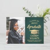 Klassejaar Groen en Goud Modern Afstuderen Foto Kaart (Staand voorkant)