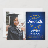 Klassejaar Royal Blue en Gold Afstuderen Foto Kaart (Voorkant)
