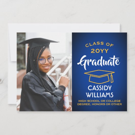 Klassejaar Royal Blue en Gold Afstuderen Foto Kaart (Voorkant)