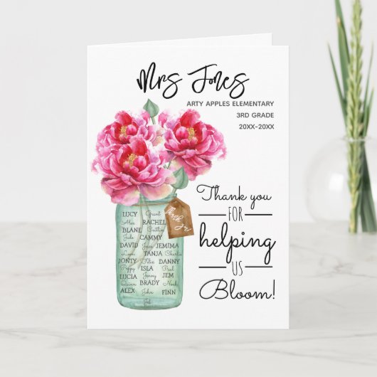 klassenamen leraar dank je bloemen kaart (Voorkant)
