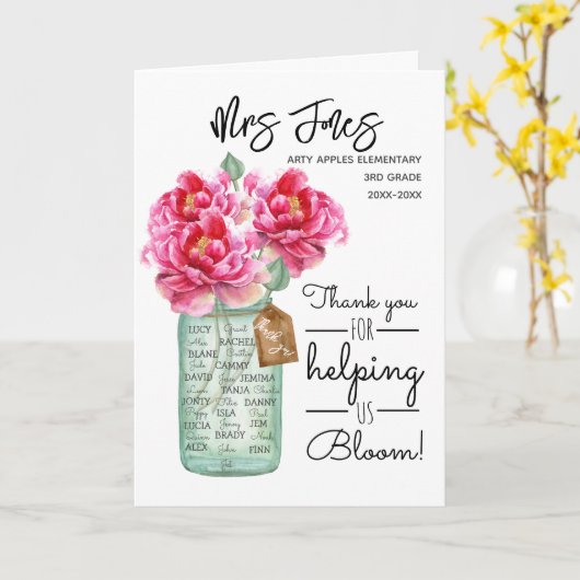 klassenamen leraar dank je bloemen kaart (Gele Bloem)